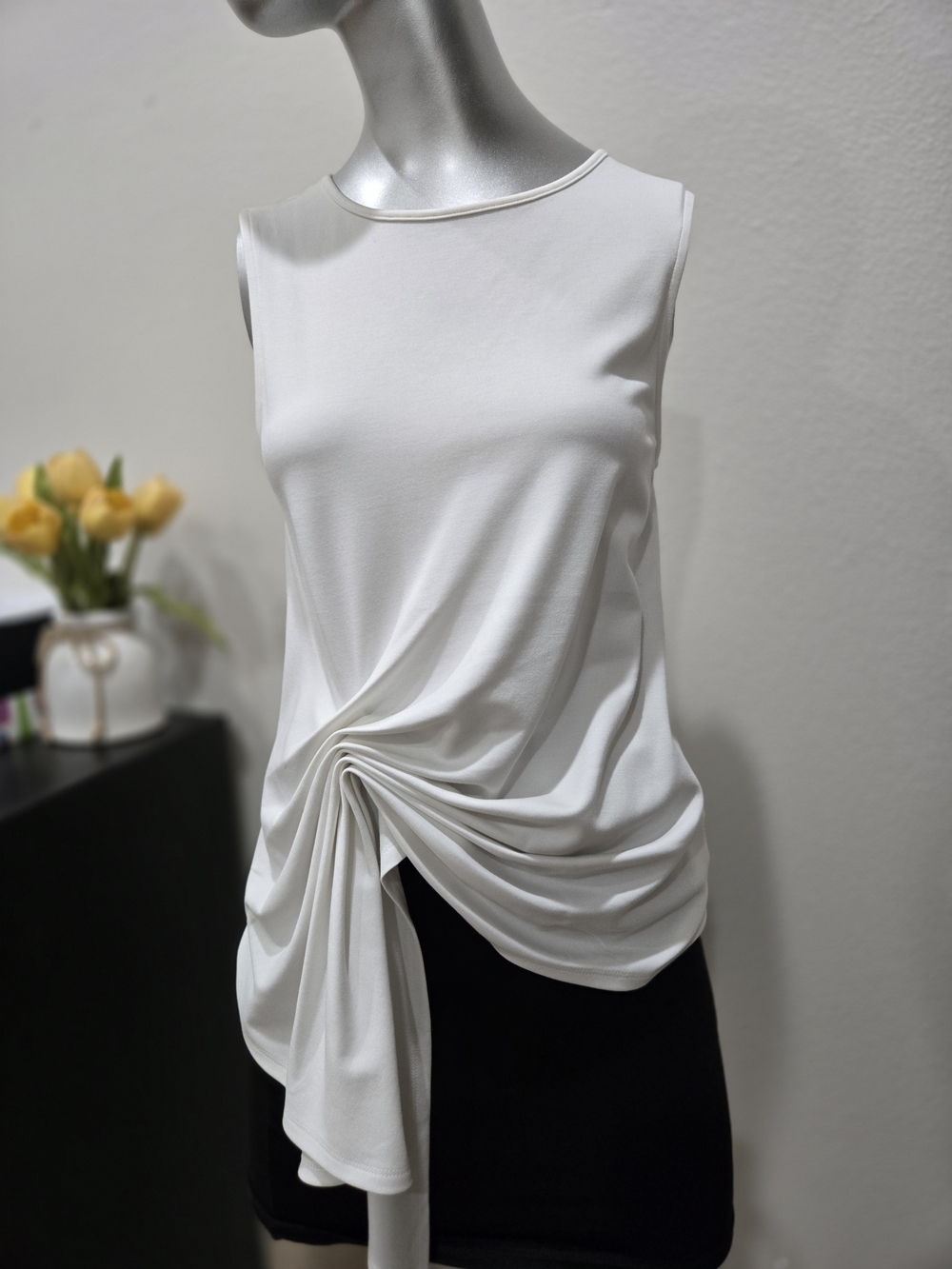 Express White Sleeveless Twist-Drape Top